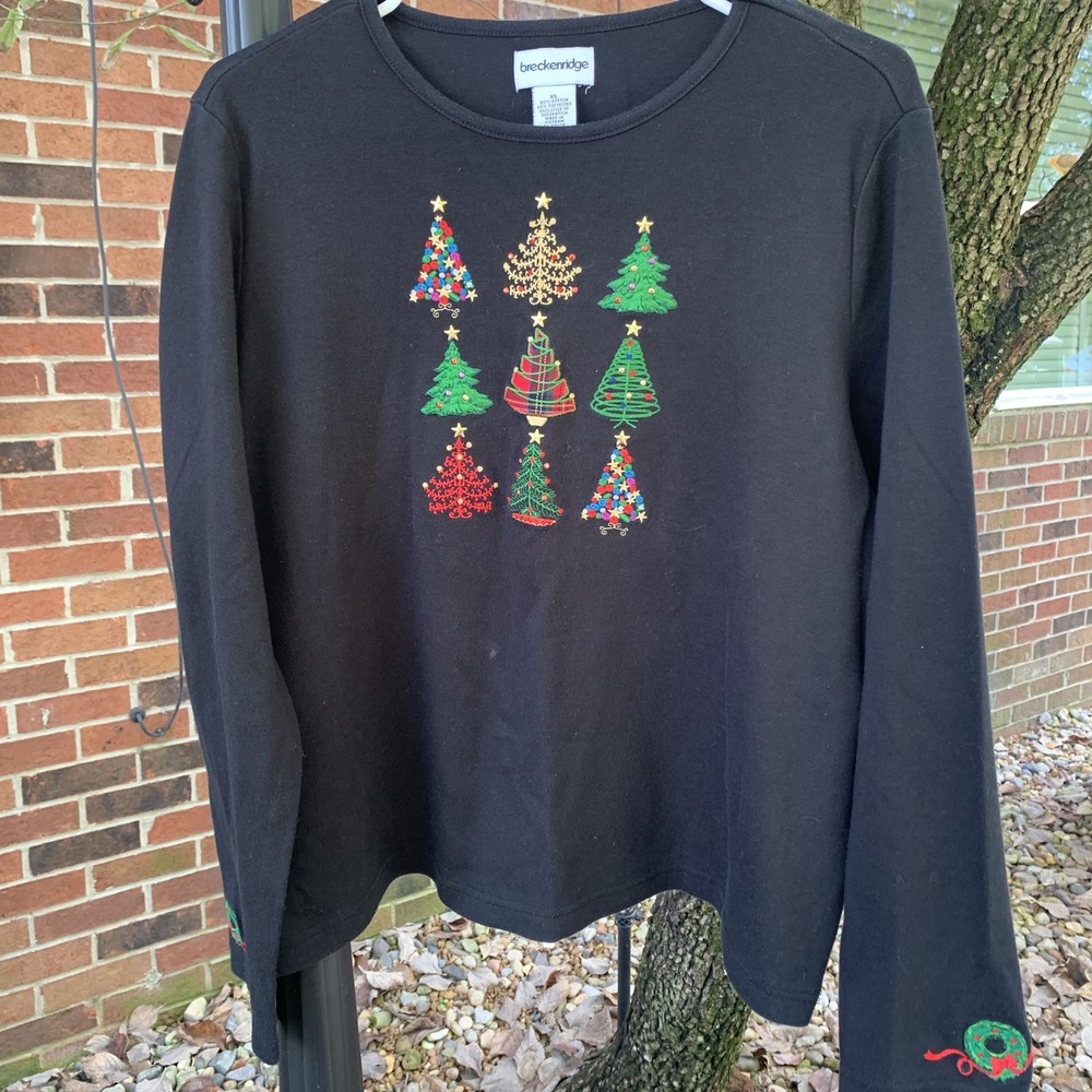 Breckenridge Christmas Tree‎ Long Sleeve Top Holiday Crewneck XL